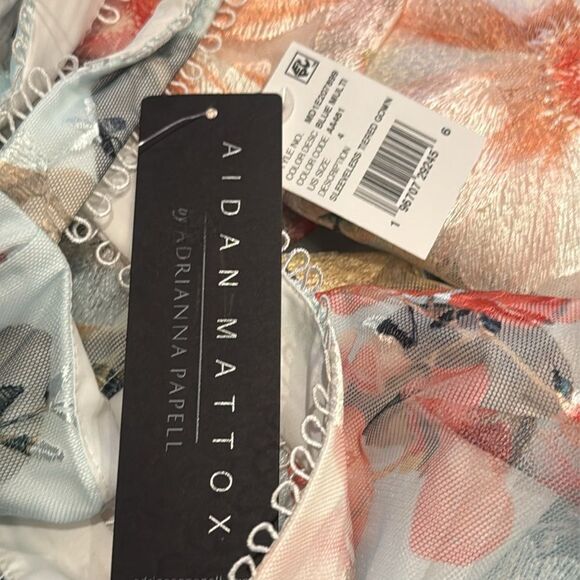 NWT AIDAN MATTOX FLORAL PRINT EMBROIDERED LONG A-LINE GOWN - Picture 7 of 8